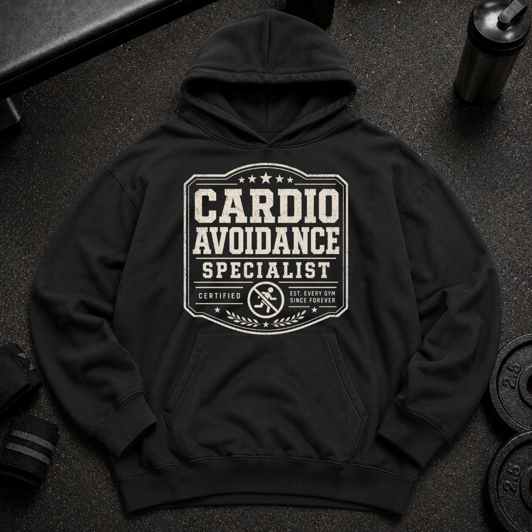 Cardio Avoidance Specialist Oversized Hoodie funny gym hoodie for lifters avoiding cardio