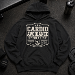 Cardio Avoidance Specialist Oversized Hoodie funny gym hoodie for lifters avoiding cardio