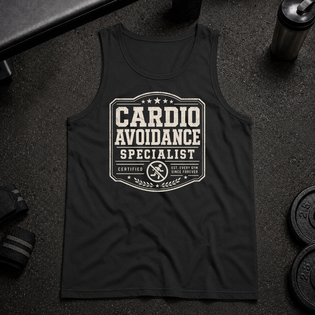 Cardio Avoidance Specialist Tank funny gym tank for lifters avoiding cardio