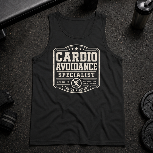 Cardio Avoidance Specialist Tank funny gym tank for lifters avoiding cardio
