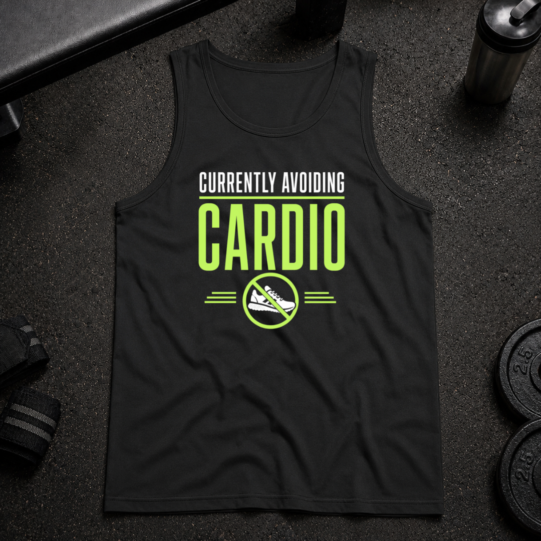 Currently Avoiding Cardio Tank funny gym tank for lifters