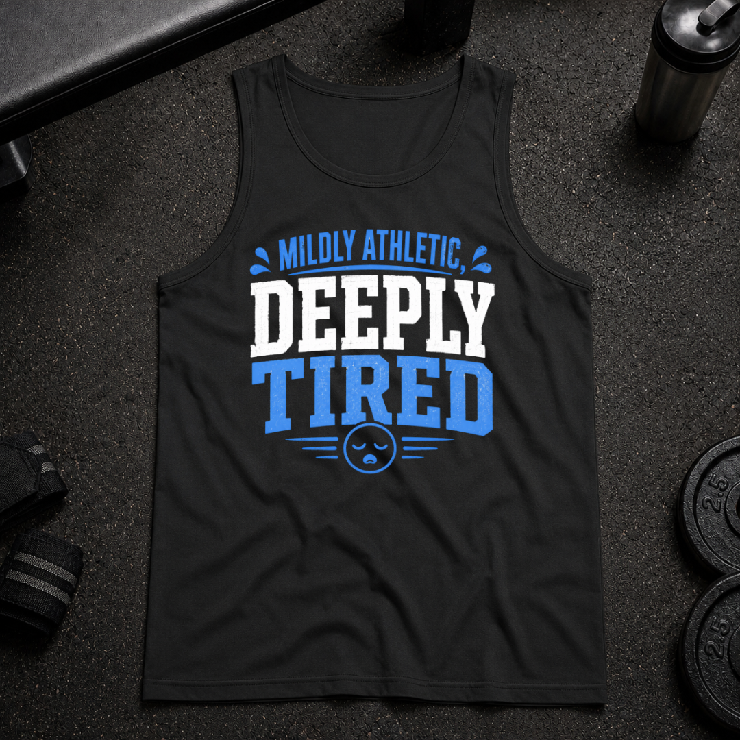 Mildly Athletic Deeply Tired Tank funny gym tank for tired lifters