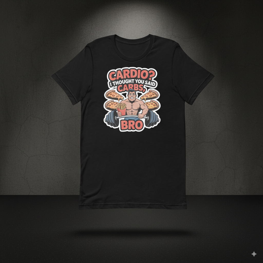 CARDIO? I THOUGHT YOU SAID CARBS BRO – MEN’S T-SHIRT