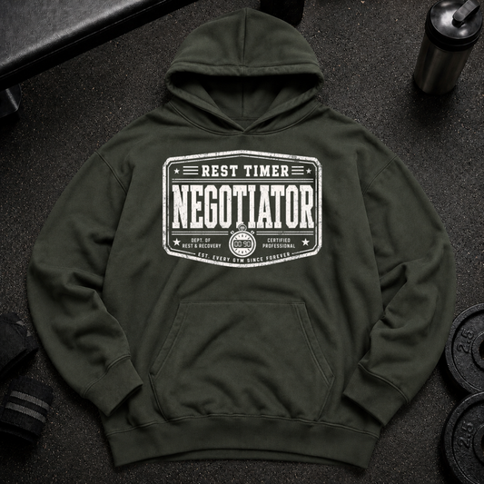 Rest Time Negotiator Oversized Hoodie funny gym hoodie for lifters