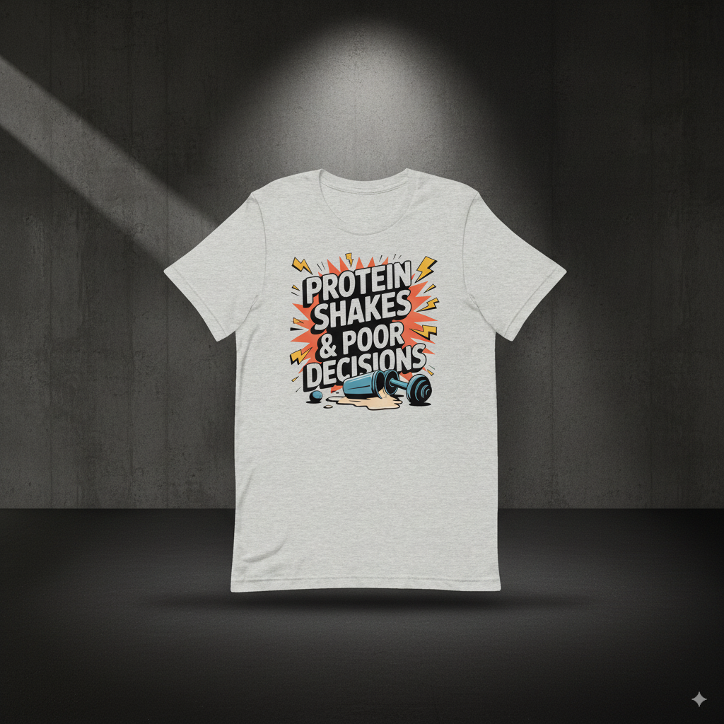 Protein Shakes & Poor Decisions T-Shirt – Funny Gym Tee for Lifters