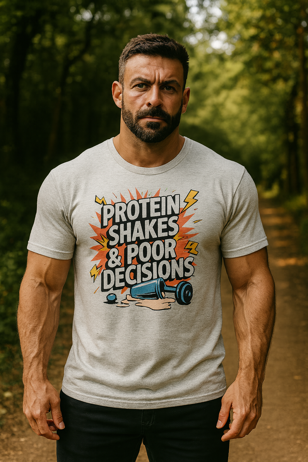 Protein Shakes & Poor Decisions T-Shirt – Funny Gym Tee for Lifters