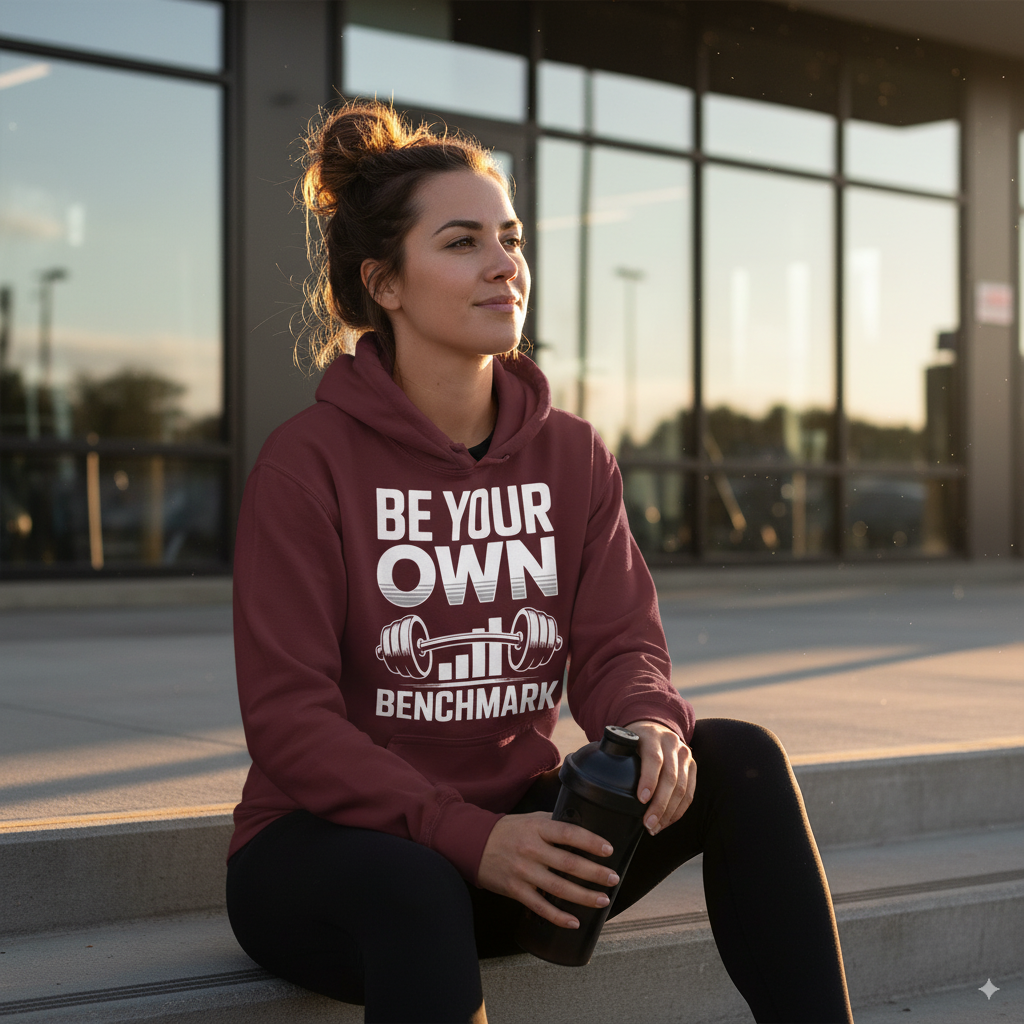 BE YOUR OWN BENCHMARK HOODIE – Unisex Heavyweight Gym Hoodie