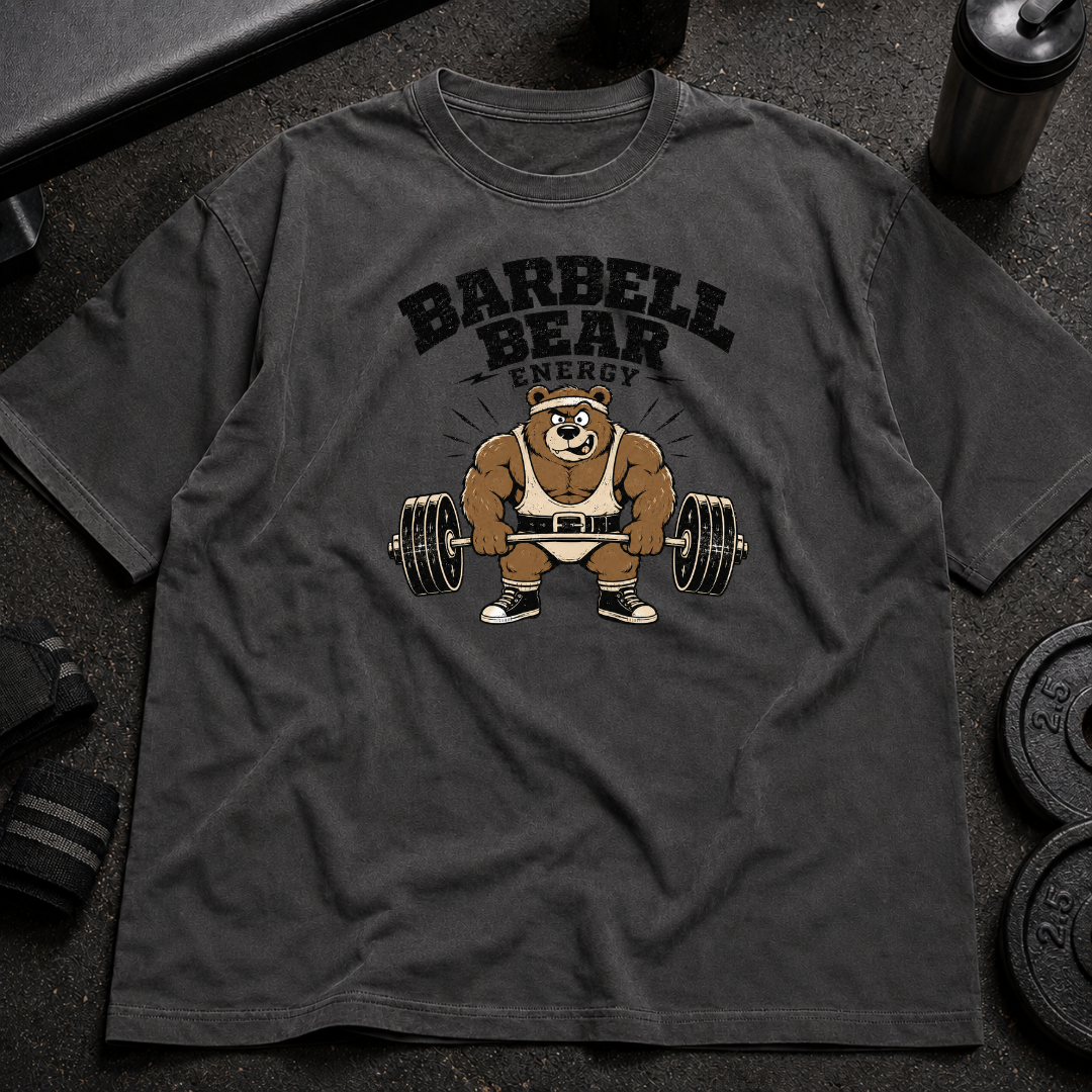 Barbell Bear Energy Tee funny lifting shirt with bear design
