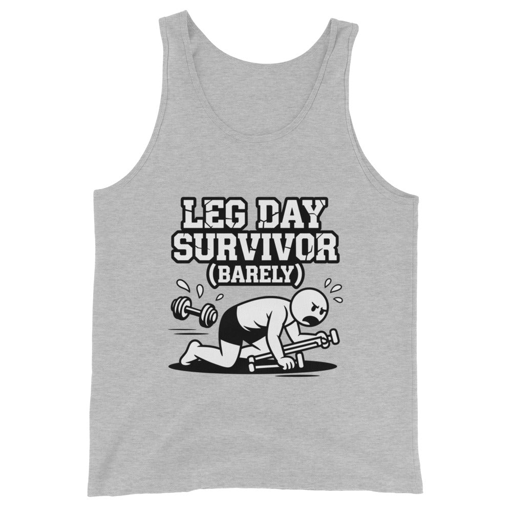 Leg Day Survivor funny gym tank top in athletic heather — I Gym Daily