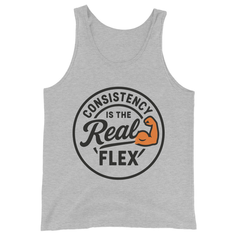 Consistency Is The Real Flex gym tank top in athletic heather — I Gym Daily