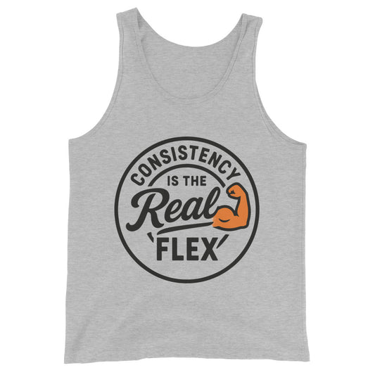 Consistency Is The Real Flex gym tank top in athletic heather — I Gym Daily