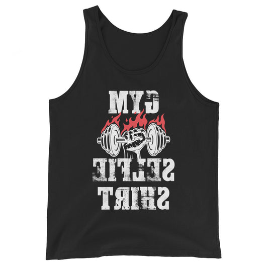 Gym Selfie funny gym tank top in black — I Gym Daily