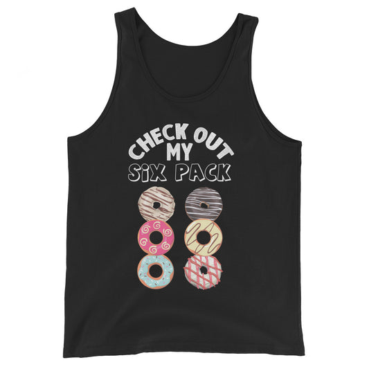 Six Pack Doughnut funny gym tank top in black — I Gym Daily