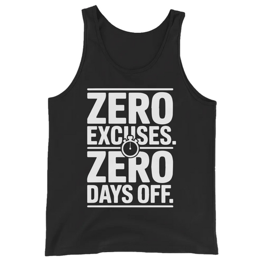 No Excuses No Days Off motivational gym tank top in black — I Gym Daily