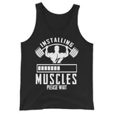 Installing Muscles funny gym tank top in black — I Gym Daily