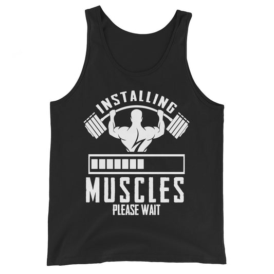 Installing Muscles funny gym tank top in black — I Gym Daily