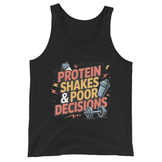 Protein Shakes and Poor Decisions gym tank top in black — I Gym Daily