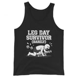 Leg Day Survivor funny gym tank top in black — I Gym Daily