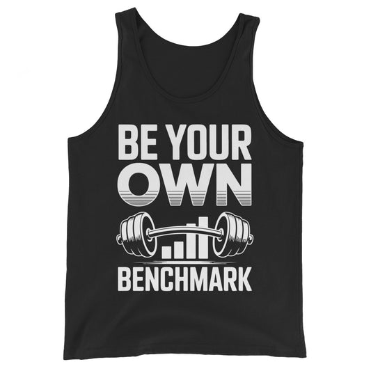Be Your Own Benchmark motivational gym tank top in black — I Gym Daily