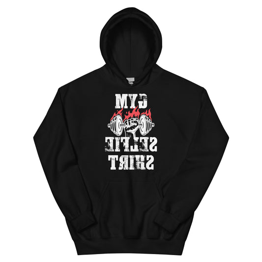 Gym Selfie funny gym hoodie in black — I Gym Daily