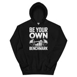 Be Your Own Benchmark motivational gym hoodie in black — I Gym Daily