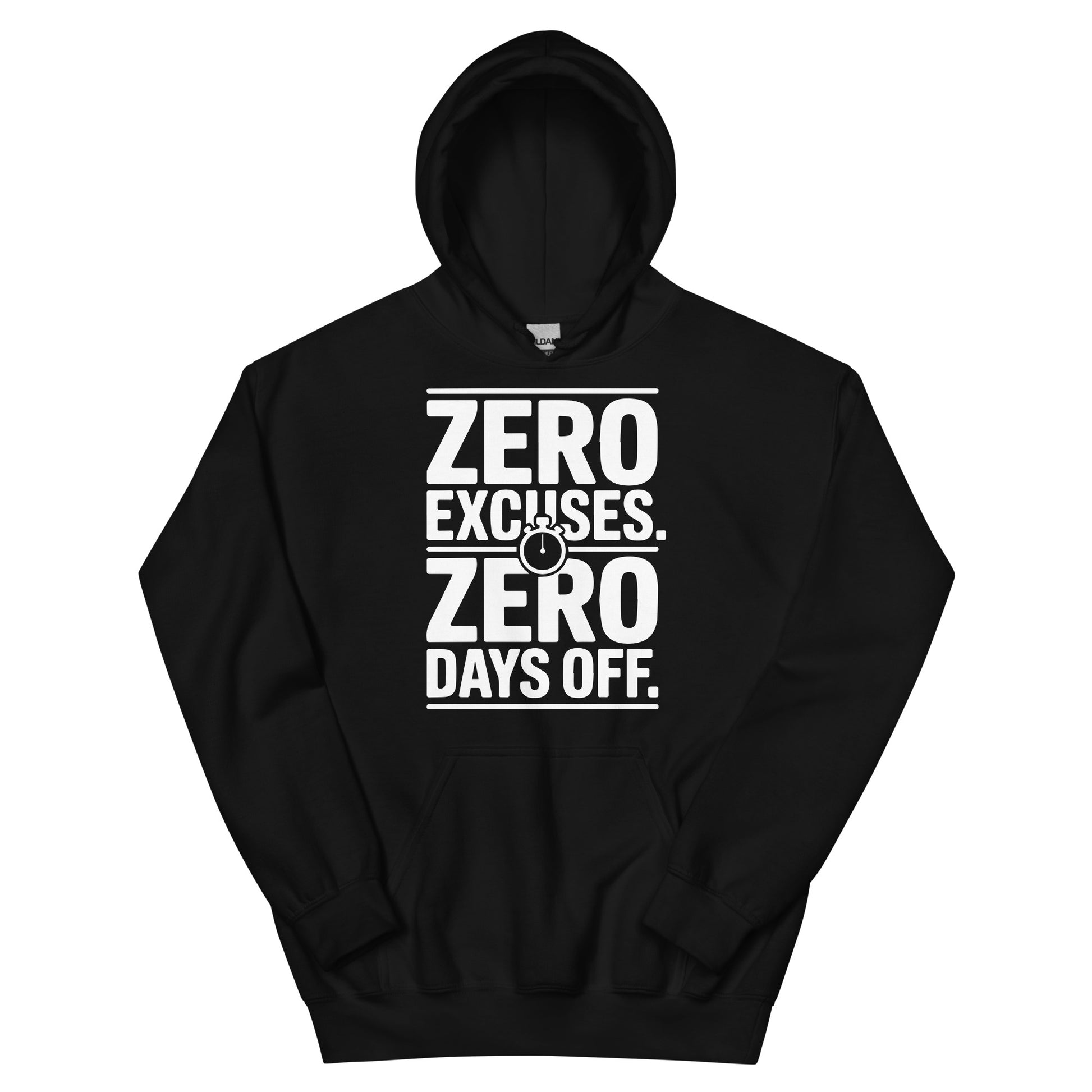 No Excuses No Days Off motivational gym hoodie in black — I Gym Daily