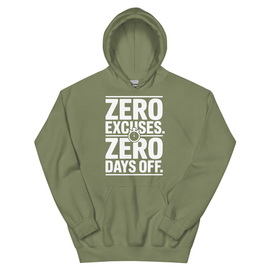 No Excuses No Days Off motivational gym hoodie in military green — I Gym Daily