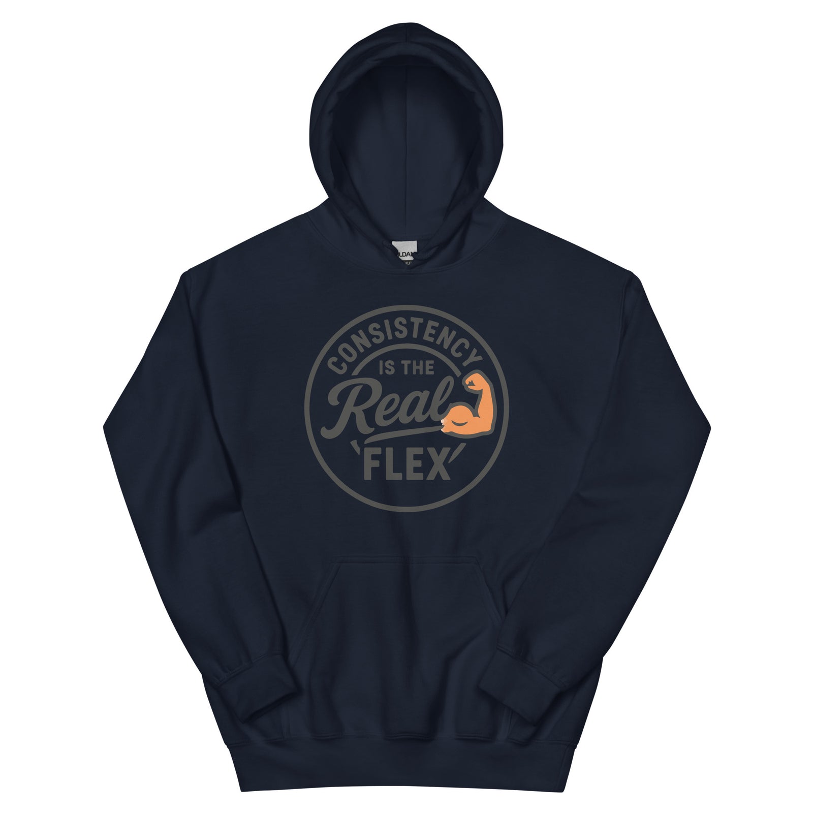 Consistency Is The Real Flex gym hoodie in navy — I Gym Daily