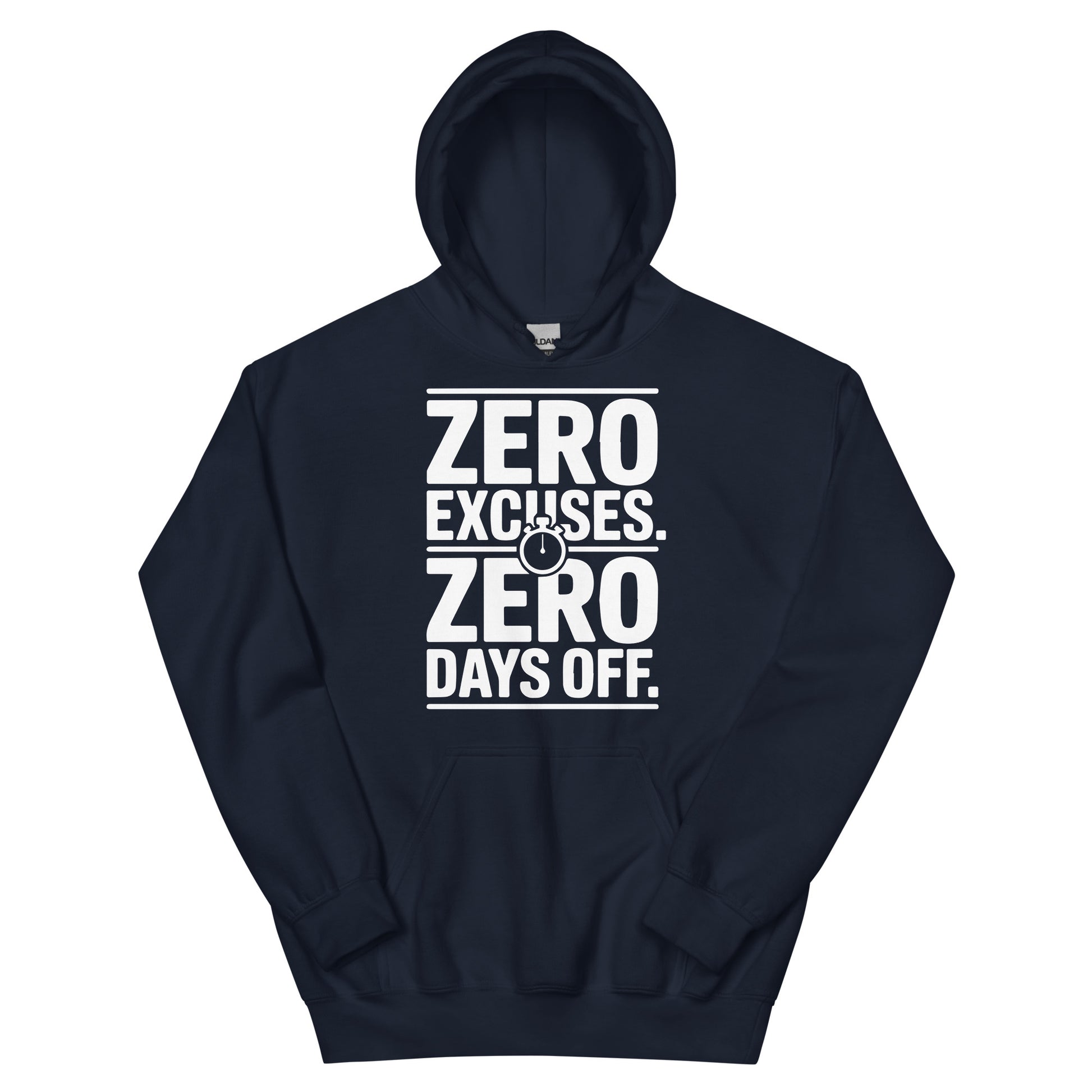 No Excuses No Days Off motivational gym hoodie in navy — I Gym Daily