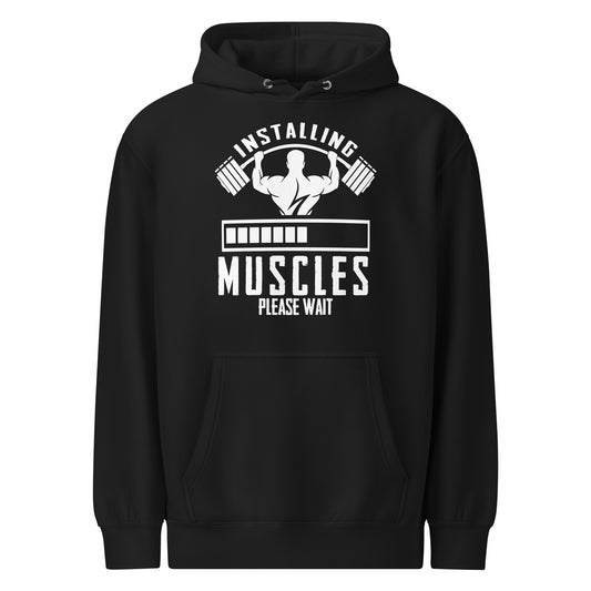 Installing Muscles funny gym hoodie in black — I Gym Daily