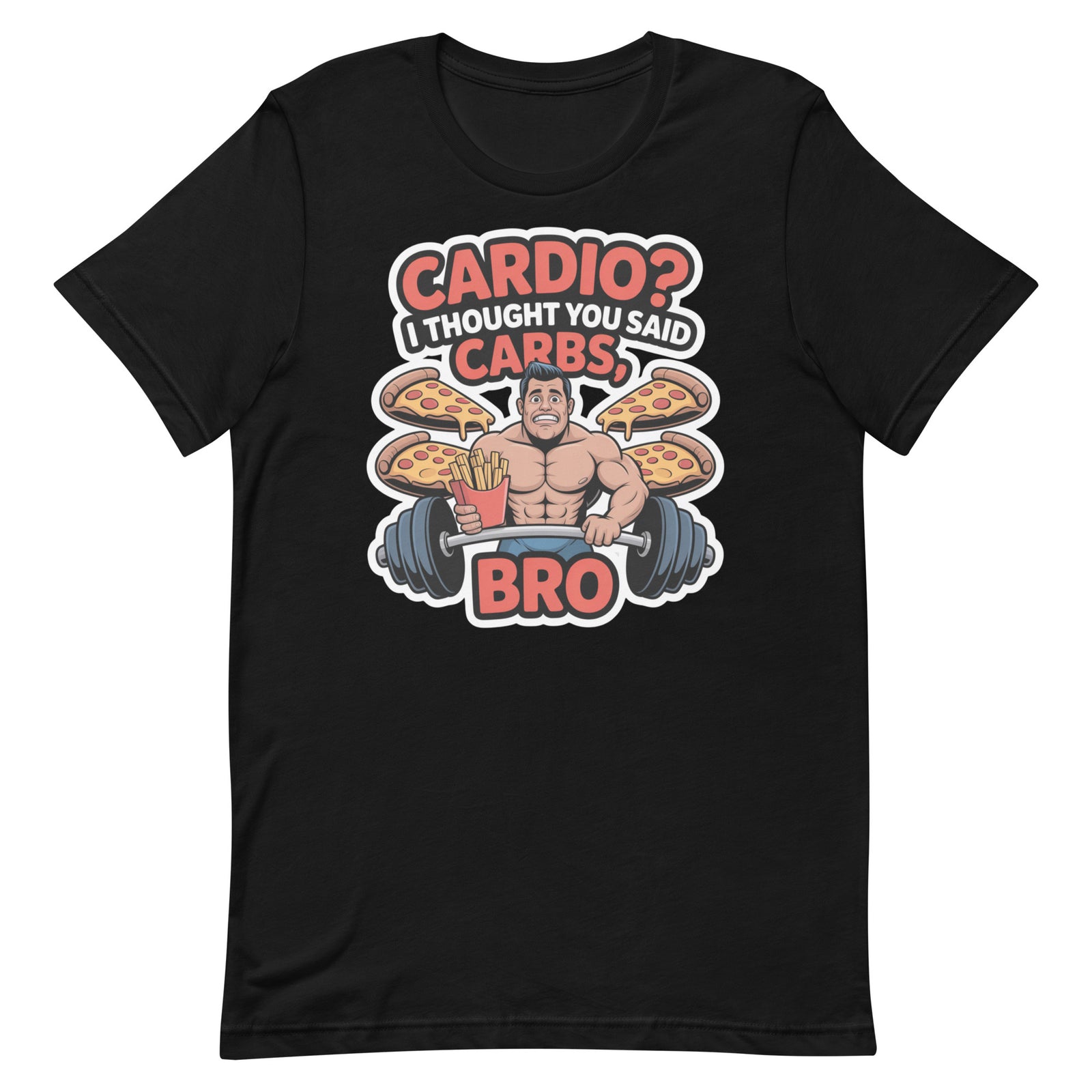 Cardio I Thought You Said Carbs funny gym t-shirt in black — I Gym Daily