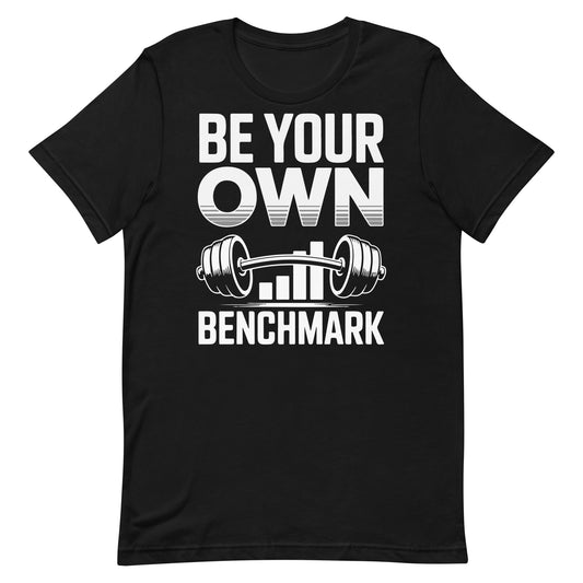 Be Your Own Benchmark motivational gym t-shirt in black — I Gym Daily