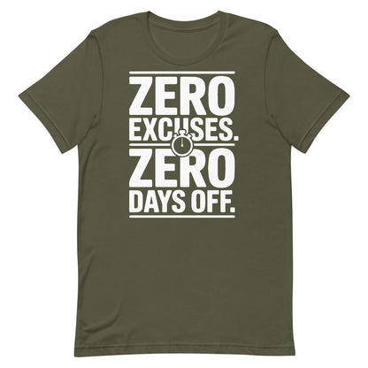 No Excuses No Days Off motivational gym t-shirt in military green — I Gym Daily