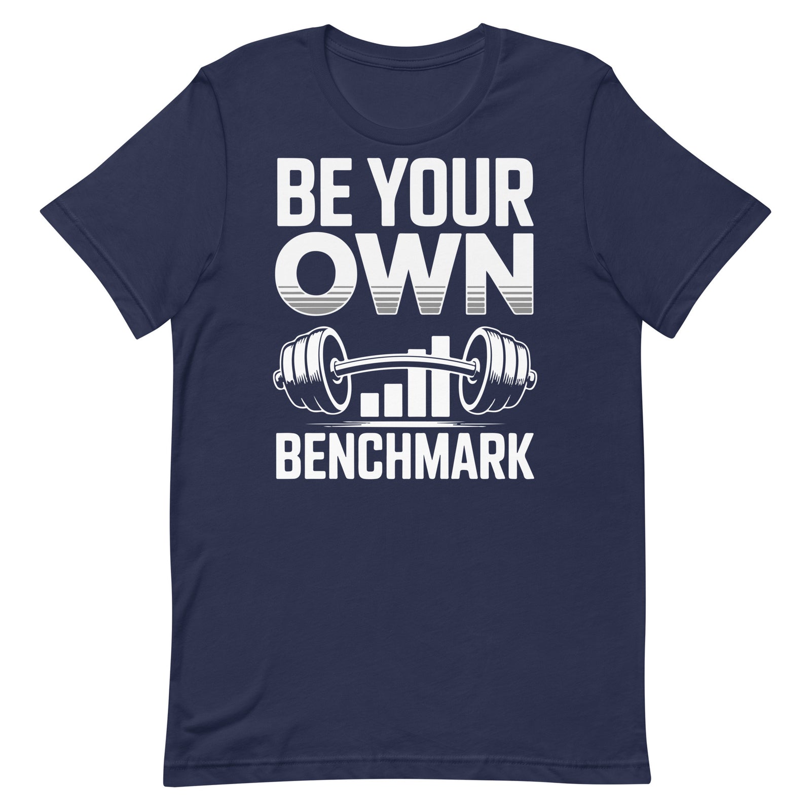 Be Your Own Benchmark motivational gym t-shirt in navy — I Gym Daily
