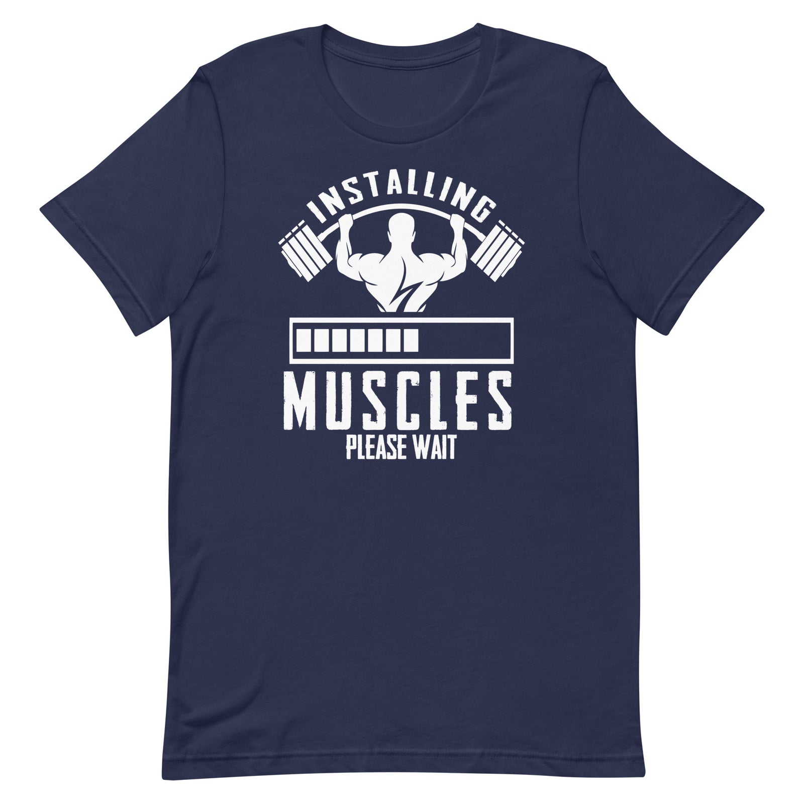 Installing Muscles funny gym t-shirt in navy — I Gym Daily