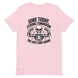 Sore Today Strong Tomorrow alt women's gym t-shirt in soft pink — I Gym Daily