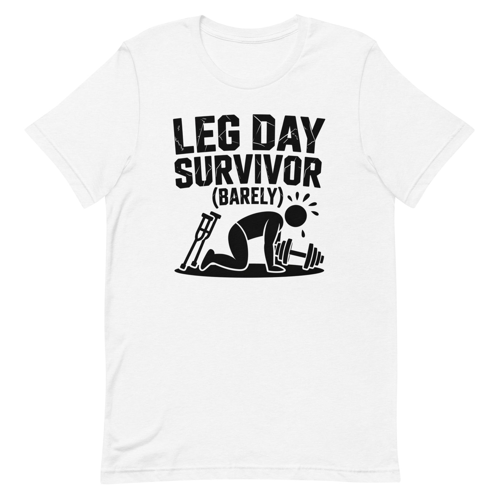 Leg Day Survivor alt design funny gym t-shirt in white — I Gym Daily