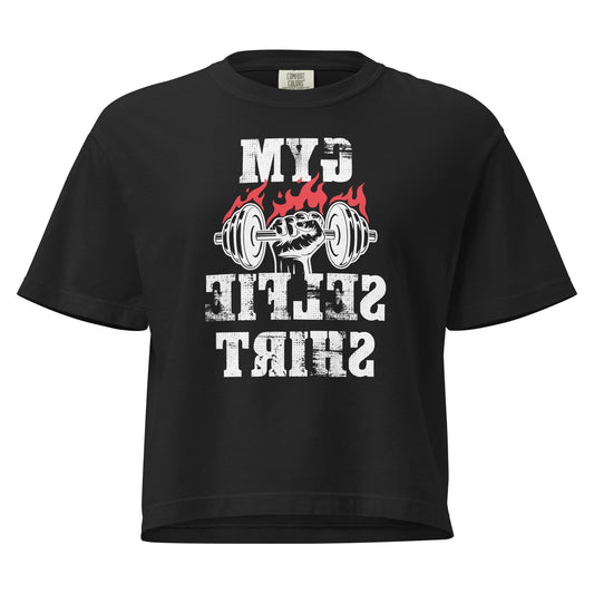 Gym Selfie women's boxy gym t-shirt in black — I Gym Daily