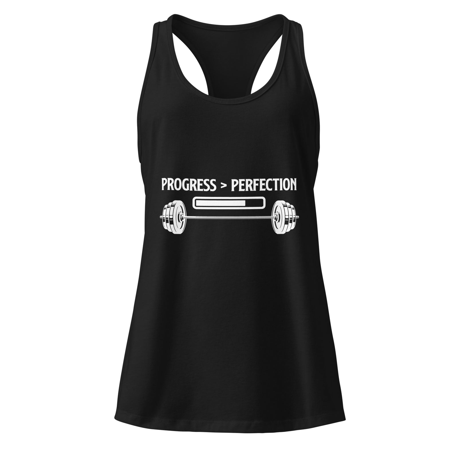 Progress Over Perfection women's racerback gym tank in black — I Gym Daily