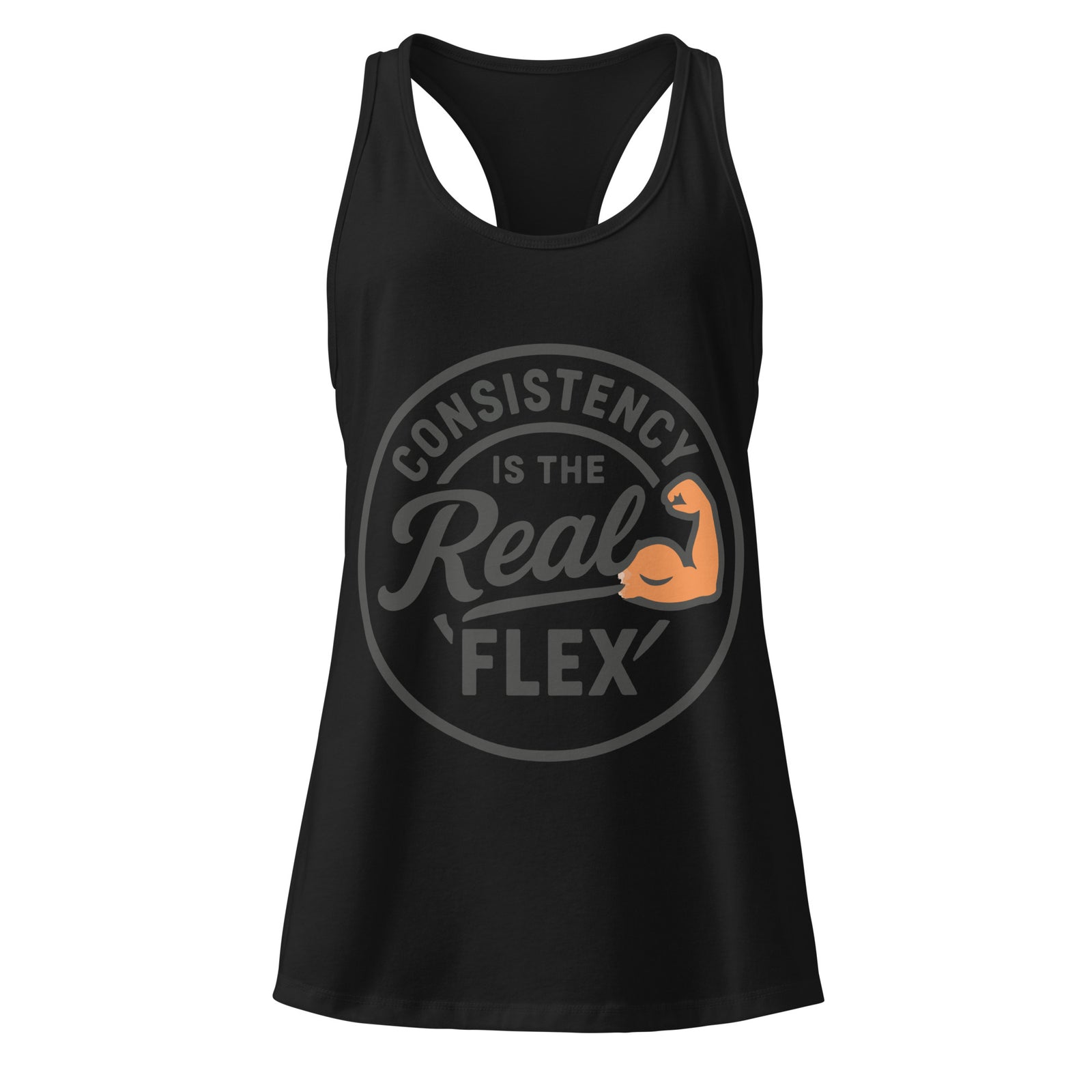 Consistency Is The Real Flex women's racerback gym tank in black — I Gym Daily