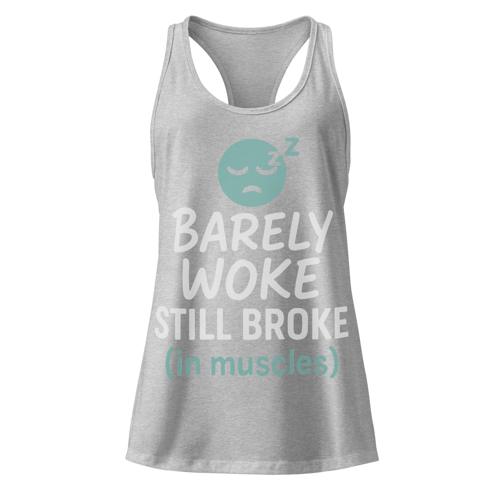 Barely Woke Still Broke funny women's gym tank in heather gray — I Gym Daily