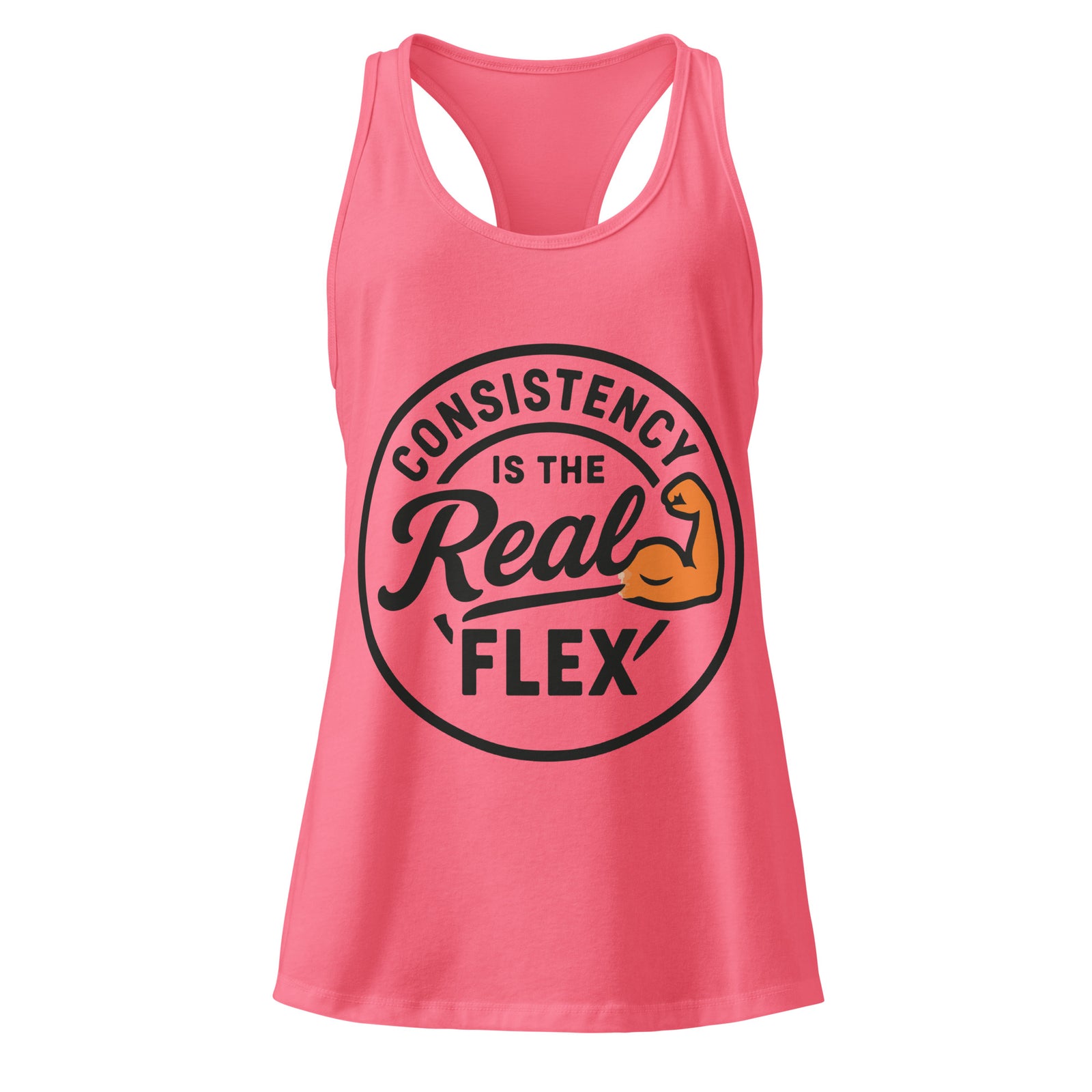 Consistency Is The Real Flex women's racerback gym tank in hot pink — I Gym Daily