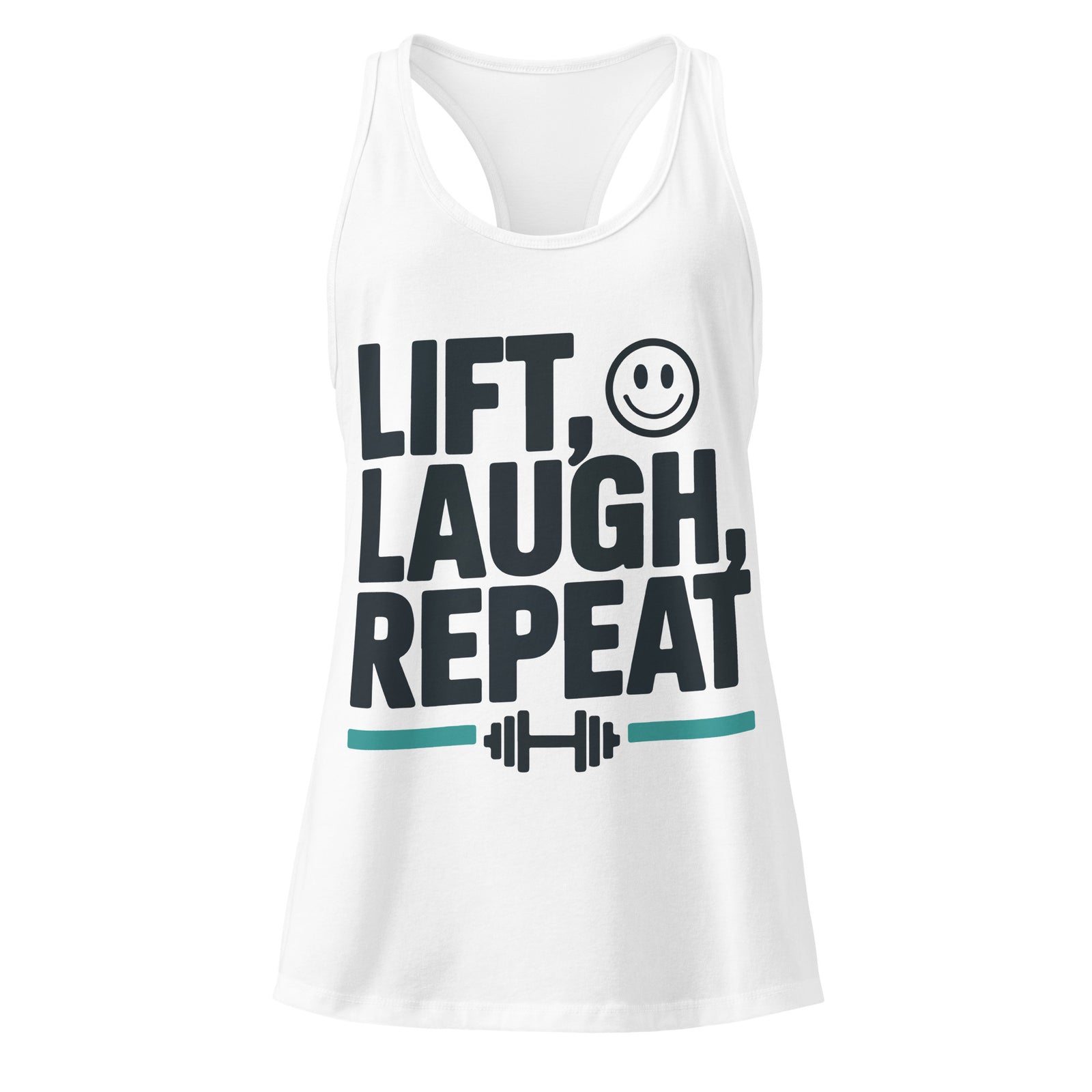 Lift Laugh Repeat women's racerback gym tank in white — I Gym Daily