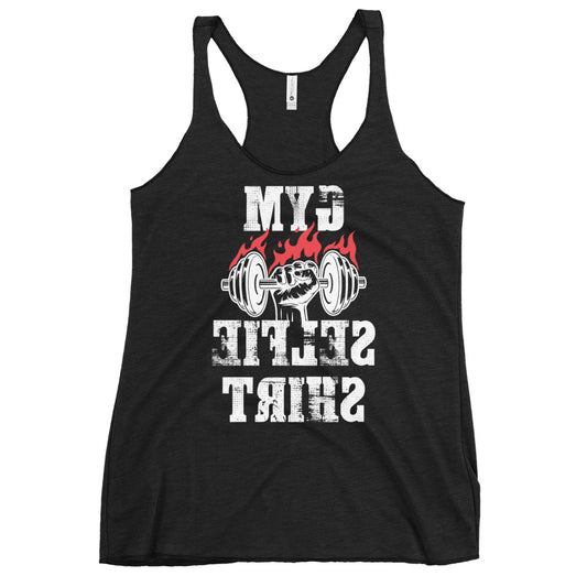 Gym Selfie women's racerback gym tank in vintage black — I Gym Daily